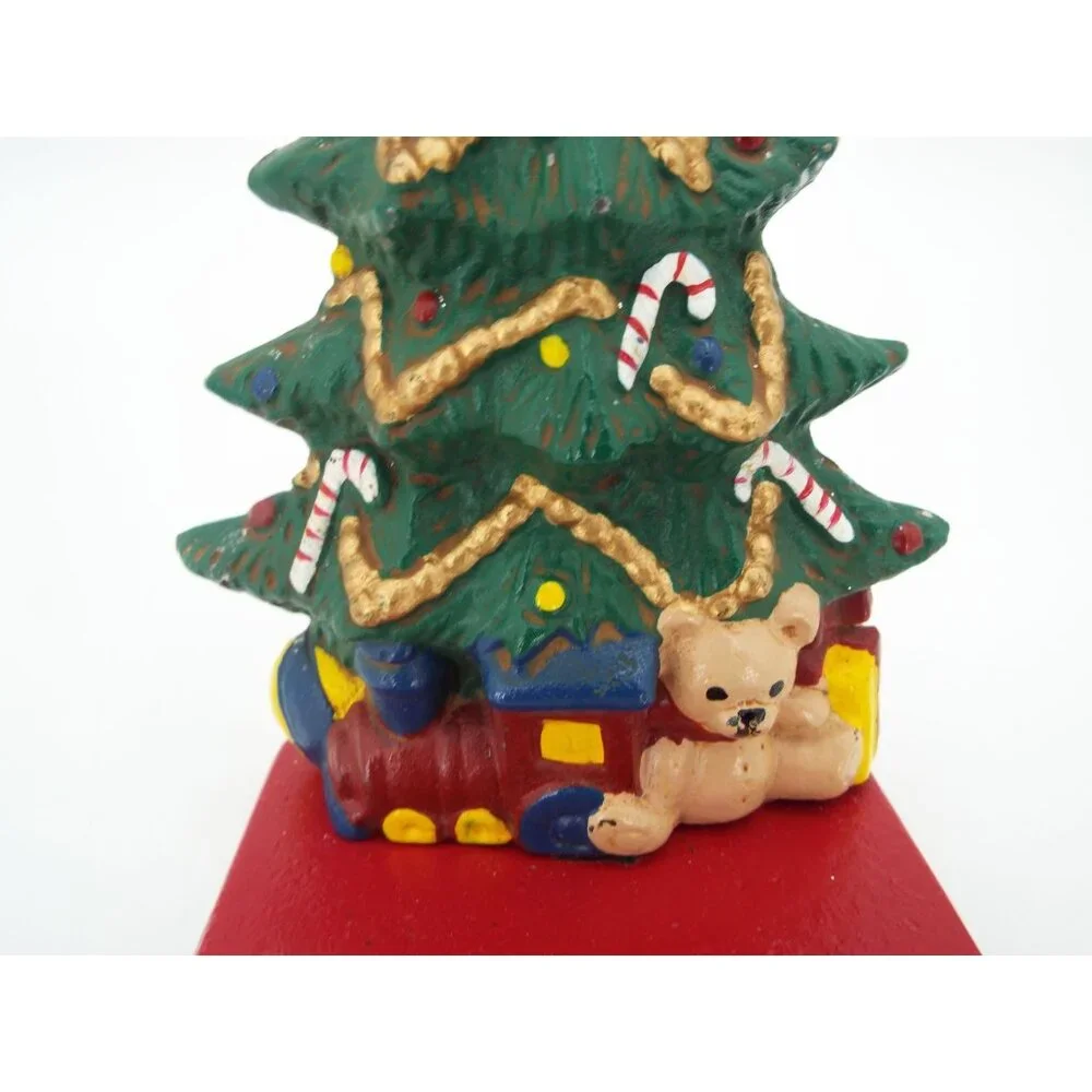 Vintage Cast Iron Christmas Stocking Hanger Tree Train Bear Candy Canes